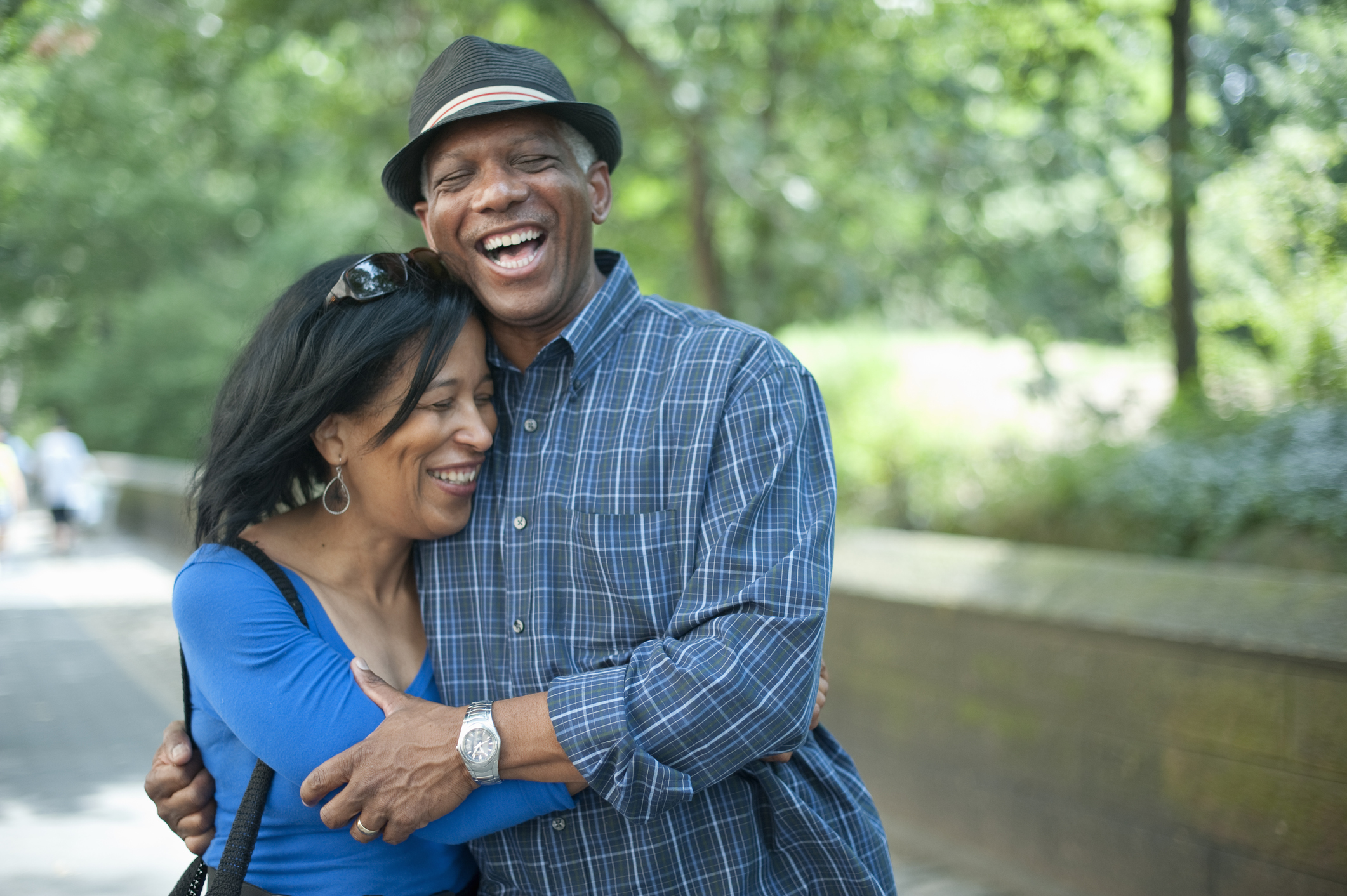 Senior Black Couple Hugging and Laughing